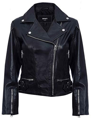 Infinity Leather Giacca da Donna Stile Vintage in Vera Pelle con Zip da Motociclista M