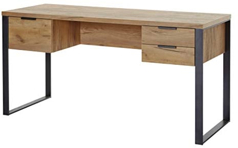 Jahnke LOOP D 150 - Schreibtisch mit 3 Schubladen, 152,4 x 60 x 76,2 cm, Kerneiche-Effekt