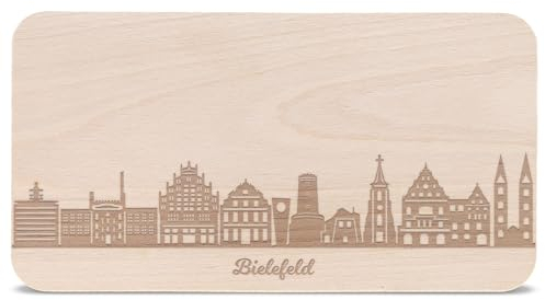 GRAVURZEILE Frühstücksbrettchen mit Gravur - Skyline Bielefeld - Holz Schneidebrett Vesperbrett Brotzeitbrett - Geschenk für Stadtverliebte - Ideal auch als Souvenir