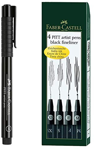 Faber-Castell Tuschestift Pitt Artist Pen, Strichstärke S, Farbe 199, schwarz inkl. 4er Artist Pen (M F S XS)
