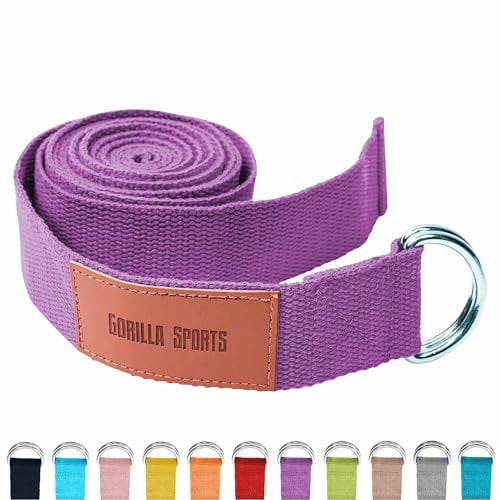 GORILLA SPORTS® Yogagurt - 100% Baumwolle, mit Verschluss aus Metall, einstellbarer D-Ring Schnalle, Farbwahl - Yoga Band, Stretch Band, Yoga-Gürtel, Pilates Yoga Strap, Hilfsmittel für Dehnung