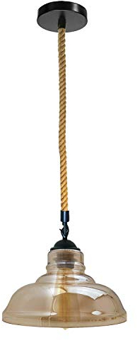 DC Voltage Vintage Ceiling Pendant Light Hemp Rope with Glass Shade Hanging Light E27 Lamp Holder Suspension Ceiling Light Country Style Dining Hall Bar Restaurant Cafe Lighting (Bowl Shape)