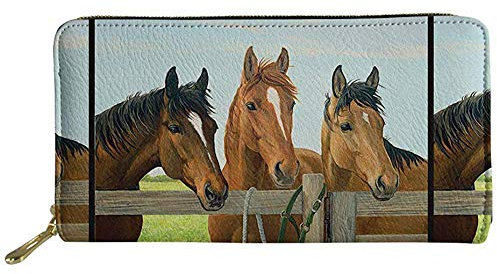 Woisttop Lange Damen-Geldbörse, Reißverschluss, PU-Leder, Handy-Clutch, Reise- und Kreditkartenetui, pferd, Einheitsgröße, Animal-Print