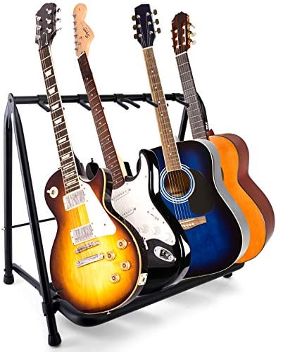 Pyle Foldable Universal Multi 5 Stand Portable Collapsible Instrument Floor Guitar Rack Holder w/Foam Padding-for Acoustic, Electric, Bass Guitar & Guitar Bag/Case PGST53,Black