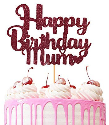 Happy Birthday Mum Cake Topper Glitter Party Favour Party Decoration Cake Toppers (RED)