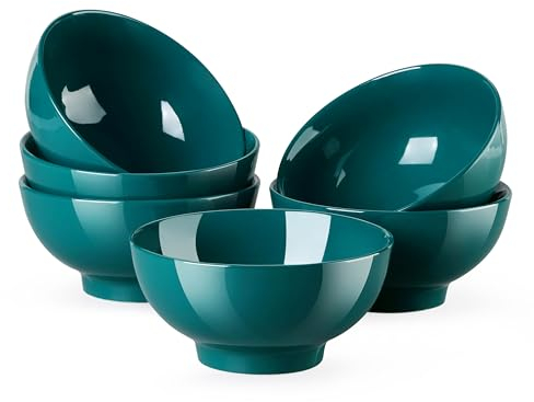 LOVECASA, Porcelain Bowl Sets,Salad Pasta Bowl for Ice Cream/Snack/Dip/Fruit/Pudding/Dessert Bowl (Dark Green, 6-Piece)