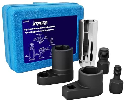 ATPEAM 5tlg Lambdasonden Schlüssel Set, Lambdasonde Werkzeug mit 22 mm Nüssen & Gewindereparatur für M12/M18, 1/2'' & 3/8'' Antrieb