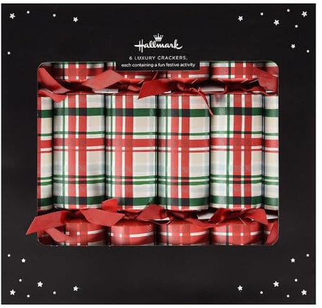 Hallmark Luxury Christmas Crackers, Pack of 6 in 1 Red Tartan Design
