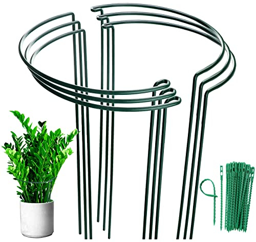 MUAEEOK 6 Pack 25x40cm Plant Support Stakes, Metal Garden Plant Stake, Outdoor Tall Plant Support Ring Cage,Large Plant Supports for Tomato,Vegetable, Rose,Flowers Vine (25x40cm)