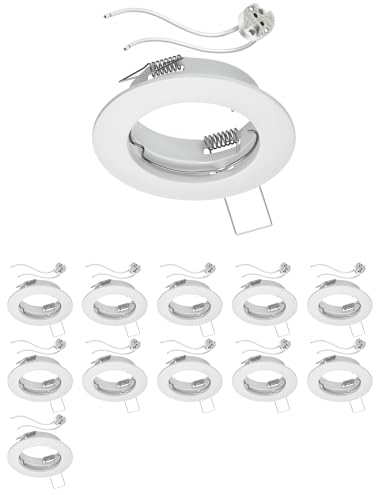ledscom.de 12 Stück Decken-Einbaurahmen FERE Einbaurahmen weiß matt (LED/Halogen/MR16/50mm) inkl. GU5.3 Fassung
