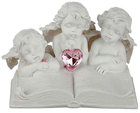 3 Engelfiguren vor einem offenen Buch - Kinder des Herzens | Cherubin, Deko-Figur, Deko-Artikel, Statue, Skulptur, B 15,6 cm, Weiß