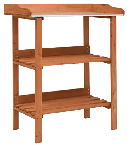 Makastle Pflanztisch mit verzinkter Arbeitsfläche & Ablagen, Gartentisch Beet-Tisch Gärtnertisch Pflanzregal wetterfest für Garten Balkon und Terrasse, 76x37x89 cm Tannenholz