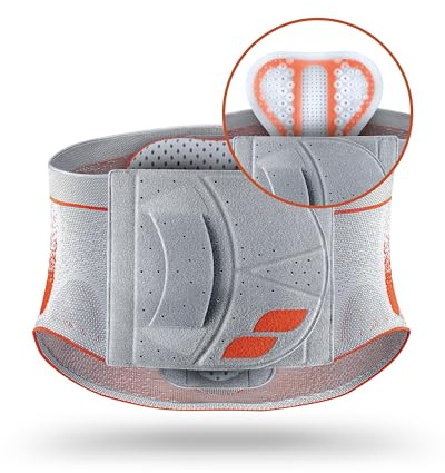 SPORLASTIC VERTEBRADYN SUPREME Rückenbandage tailliert, Platinum/Orange M | Rückenstützgürtel, AIR-MATRIX Silikonpelotte, LWS-Orthese, 3D-Flachgestrick, Lendenwirbelstütze, Rumpfbandage, atmungsaktiv