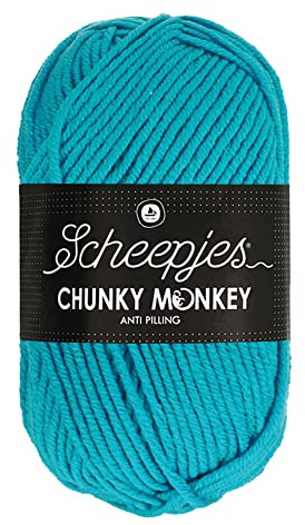 Scheepjes Chunky Monkey Aran Weight Yarn | 100g Ball | Anti-Pilling Acrylic | Soft & Hypoallergenic for Knitting and Crochet Blankets, Toys & Garments (1068 Turquoise)