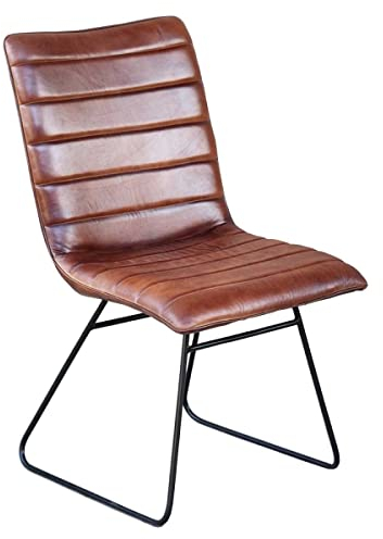 Casa Moro Lederstuhl Leonardo BRAUN aus Echt-Leder & Schmiedeeisen Esszimmerstuhl Polsterstuhl Retro-Stuhl für Küche Esszimmer Garten Terrasse SP2265