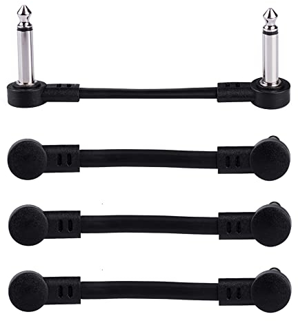 Rayzm Guitar Patch Cables, 6.35mm Angled Instrument Jumper for Guitar/Bass Effects Pedals, 5cm Pedal-Board Jumper Cables (4-Pack)