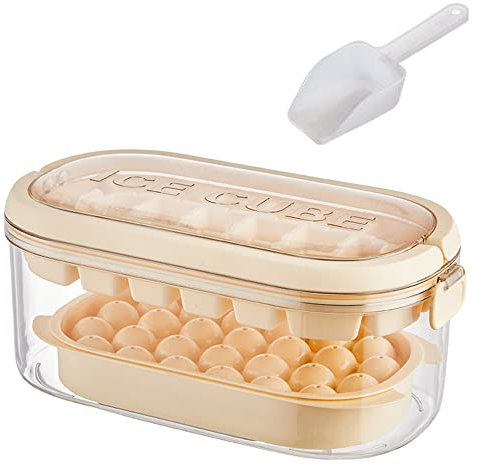 Ice Cube Tray,Ice Cube Trays with Lid and Storage Bin for Freezer,54 Ice Tray with Lid Bin,Reusable Ice Cube Maker Tray,Release All Ice Cubes in One Second,Ice Molds for Water,Whiskey,Cocktail(Beige)