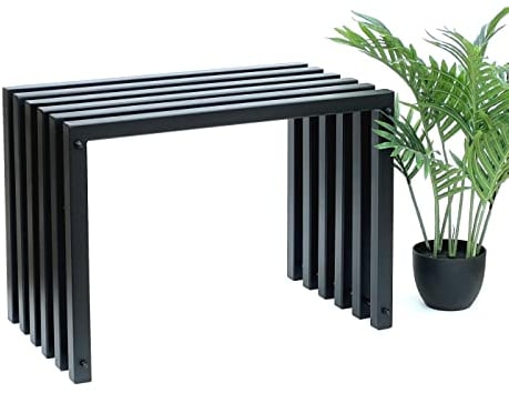 DanDiBo Hocker Metall Schwarz Sitzbank Massiv Wetterfest 60 cm Sitzhocker 96447 Modern Bank Lamellenhocker