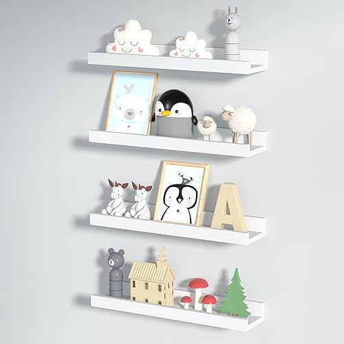 StarryTiger 4er Set Wandregal aus Holz in Weiß - 40 cm Länge - Regal Wand für Fotorahmen und Dekos - Regal Weiß Wand fürs Arbeitszimmer, Kinderzimmer oder Wohnzimmer
