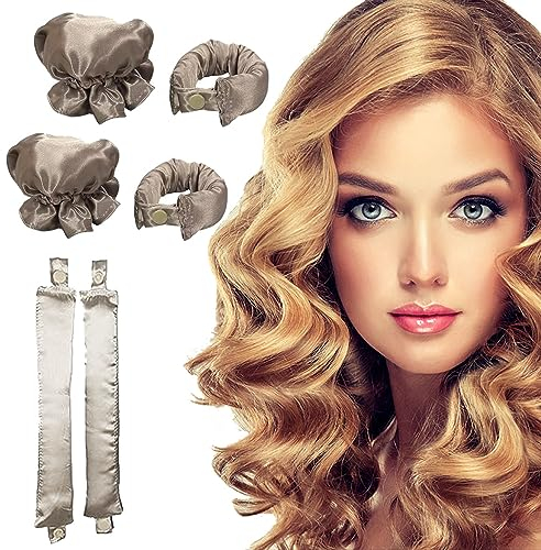 Lockenwickler Locken Ohne Hitze, 2 Sätze Heatless Curl Set Lockenwickler, Neu Rutschfest Heatless Curls, Lockenwickler über Nacht, DIY Styling für Kurzes und Langes Haar (2 Sätze-Gold)