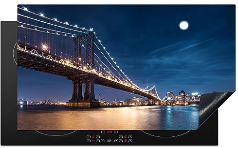 KitchenYeah© Induction Hob Protector Mat Stove Cap Top Cover Kitchen Cooker | 20.5x35.4 / 90x52 cm - Covers for Electric Hobs Vinyl Bridge - Light - Evening - Lake - Blue - City