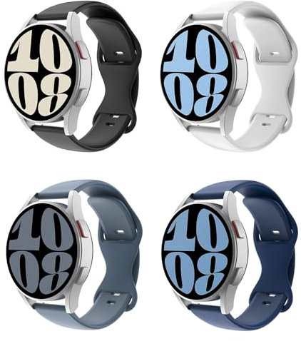 Astorgos 4 Pcs Bracelet de Montre Compatible avec Samsung Galaxy Watch 6 5 4 40/44mm/6 Classic/5 Pro/4 Classic/3/Active2,Bracelet Remplacement Smartwatch de Sport en Silicone avec Boucle Papillon, A