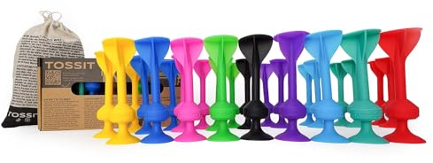 TOSSIT Jeu Fléchette Ventouse, Pétanque Intérieur Extérieur pour Sol et Mur, Silicone Puissant et Durable, 8 Couleurs, Party Pack, Rouge Cyan Rose Bleu Violet Vert Bleu Jaune