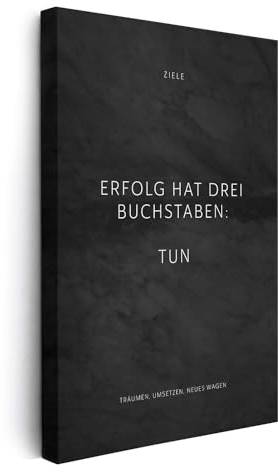 FOMACO Inspiring Art - Motivation Leinwand - 30x40 cm Hochformat - Erfolg hat drei Buchstaben: TUN - Schwarzgrau Marmoroptik - Motivationsbild Wandbild Büro Sprüche Inspiration