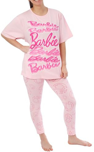 Barbie Pyjama Femme | Pyjamas en Coton pour Femmes | Pyjama à Manches Courtes pour Dames | Roses |X-Large
