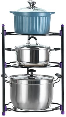 HYPIQQ Pan Stands for Saucepans Stand Pan Stand Kitchen Pans Pots Storage Shelf Organizer Holder Standing Rack Saucepan Stand,Black,3 tiers