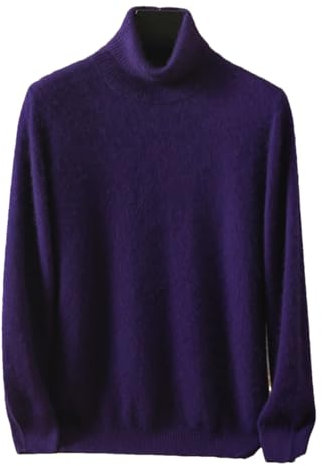 Niiyyjj Maglione a collo alto in cashmere da uomo 100% visone tinta unita pullover lavorati a maglia a maniche lunghe, Viola, L