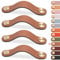 LEREATI Leather Drawer Handles & Knobs - 4pcs Kitchen Cupboard Handles & Pulls, Door Knobs for Cupboards, Wardrobe, Dresser, Closet (Light Coffee, 160mm Hole Center)