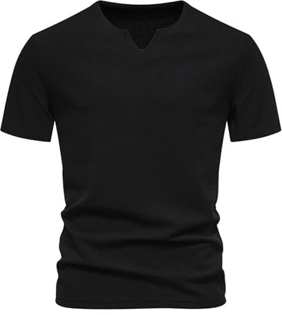 Sommer-T-Shirt für Herren, einfarbig, V-Ausschnitt, kurzärmelig Herren Businesshemd Langarm Long Sleeves t-Shirt Herren Oversize t-Shirt Männe Unterziehshirt Herren weiß für Hemden (Black, S)