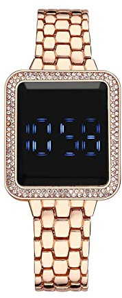Montre Digitale LED Femme Avec Chronomètre, Multifonction, Fermeture Déployante, Bracelet en Acier Inoxydable - Décontractée et Pas Chère