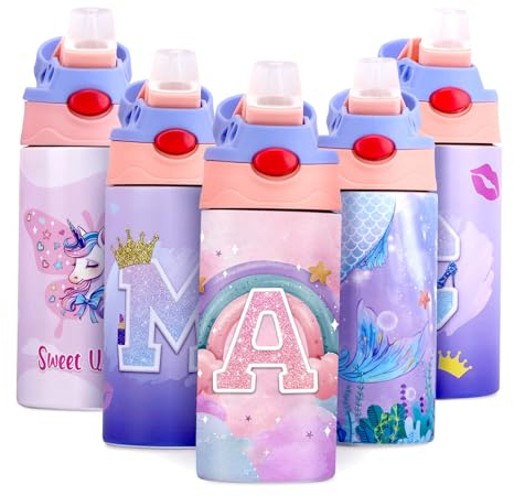 JYPS 360ML Borraccia Termica Bambini con cannuccia,Borraccia Termica Bambina,Senza BPA,Prova di Perdite,Borraccia Unicorno Bambina 5,6,7 anni per Scuola,Asilo(Rosa A)
