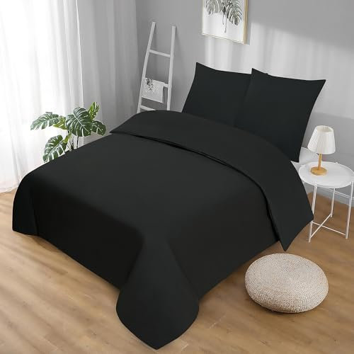 Softex Royal Baumwolle Bettwäsche Set 200x220 cm 3-teilig – 100% Baumwolle – Oeko-TEX Zertifiziert – YKK Reißverschluss – Hautfreundlich – Schwarz– 60° waschbar
