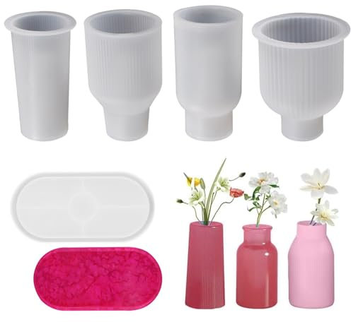 5 Stück Vase Silikonform, 4 Vase+1 Paletten Vase Gießformen, Handgefertigte Silikonform Vase Silicone Mould, DIY Vases Resin Formen Epoxidharz Formen Blumenvase Silikonformen