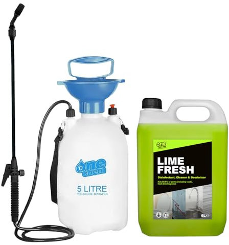 One Chem Professional Lime Fresh Disinfectant and Cleaner, 5 Litres with 5 Litre Sprayer, Kills 99.9% of germs, Fresh Lime Fragrance