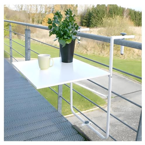Outdoor indoor hanging table, hanging adjustable deck table balcony bar table, coffee terrace garden restaurant furniture table, wrought iron wall mounted table, 304 stainless steel accessories(White)