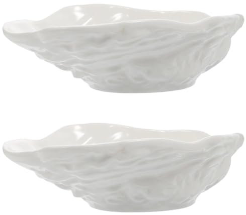 2 cuencos de salsa de soja, plato de salsa for mojar, plato de salsa de cerámica, bandeja de condimentos con forma de conchas de ostras, exquisitos platos de cerámica for ostras, plato de soja decorat