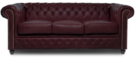 Chesterfield Brighton FT – Handgefertigter Ledersessel/Sofa, 100% Rindsleder, 1-Sitzer/2-Sitzer/3-Sitzer, Farbe: Antik-Burgund (3-Sitzer Sofa (200 cm breit))