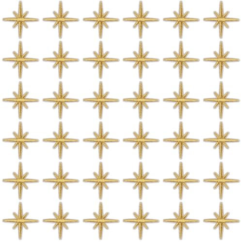 CABODYALS 100Pcs Gold Star Embroidered Patches Eight Pointed Shiny Stars Celestial Iron on Patch Solid Sew on Repair Badge Appliques Bulk for Sewing Making Clothing Jeans Shirts Bags Diy Christmas