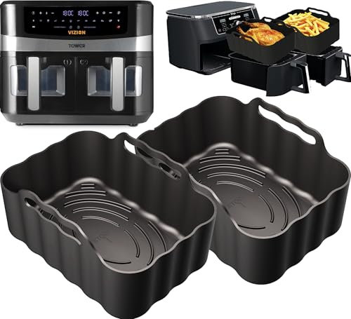 Tower 9L Silicone Liners | 2.5mm Thick, Convex Base, Non-Stick & Dishwasher Safe | 2PCS Reusable 9L Air Fryer Liners | T17088 Vortx 9L Dual Basket Silicone Liners | by iStock Ltd