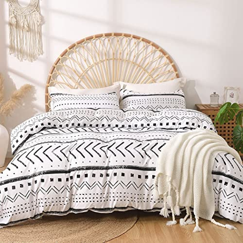 Tokokimo Bettwäsche für 135/150 cm breite Betten, Muster im Boho-Stil, Mikrofaser, 3-teilig, bestehend aus 1 Bettdeckenbezug 240 x 220 cm und 2 Kissenbezügen 50 x 75 cm, Schwarz-weiß