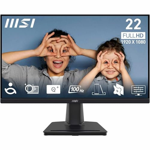 MSI PRO MP225V Monitor da Ufficio 21,5” Full HD – Pannello VA 1920 x 1080, 100 Hz, Schermo a Basso Affaticamento Visivo, Inclinabile – HDMI, D-Sub (VGA)