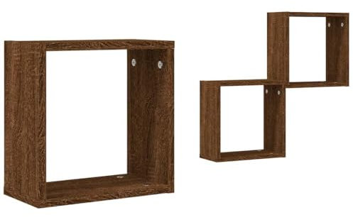 vidaXL Würfelregale 2 STK. Braune 30x15x30 cm, Würfelaufbewahrung, Würfelorganisator, Schweberegal, Würfelregal, schwebendes Regal, CD-Regal