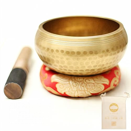 Fay Bless Tibetisches Klangschalen-Set – einfach zu spielen für Anfänger – authentische handgefertigte Achtsamkeitsmeditation ganzheitlicher Klang (Gold, 13 cm)