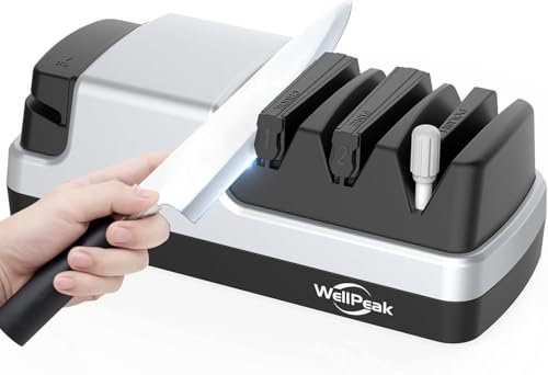 Convihealth Electric Knife Sharpener - 4 - Stage Diamond Abrasive for Chef Knives, Detachable Ceramic Rod for Serrated Knives, Versatile & Efficient, White