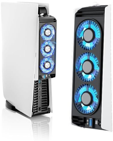 NHQZ Refroidissement et Ventilateurs pour PS5,Refroidisseur PS5 avec LED,PS5 Cooling Fan,PS5 Accessoire,Vitesse Automatique,Hubs USB3.0 pour Disque PS5 et édition Numérique,pas pour PS5 Slim/PS5 Pro