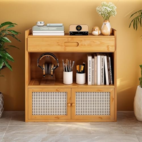 Warmiehomy Side Table with Storage Drawer Living Room Kitchen Sideboard Cabinet Multilayer Coffee Table for Home Office, 65.5cm x 20cm x 62.5cm, Wood Color
